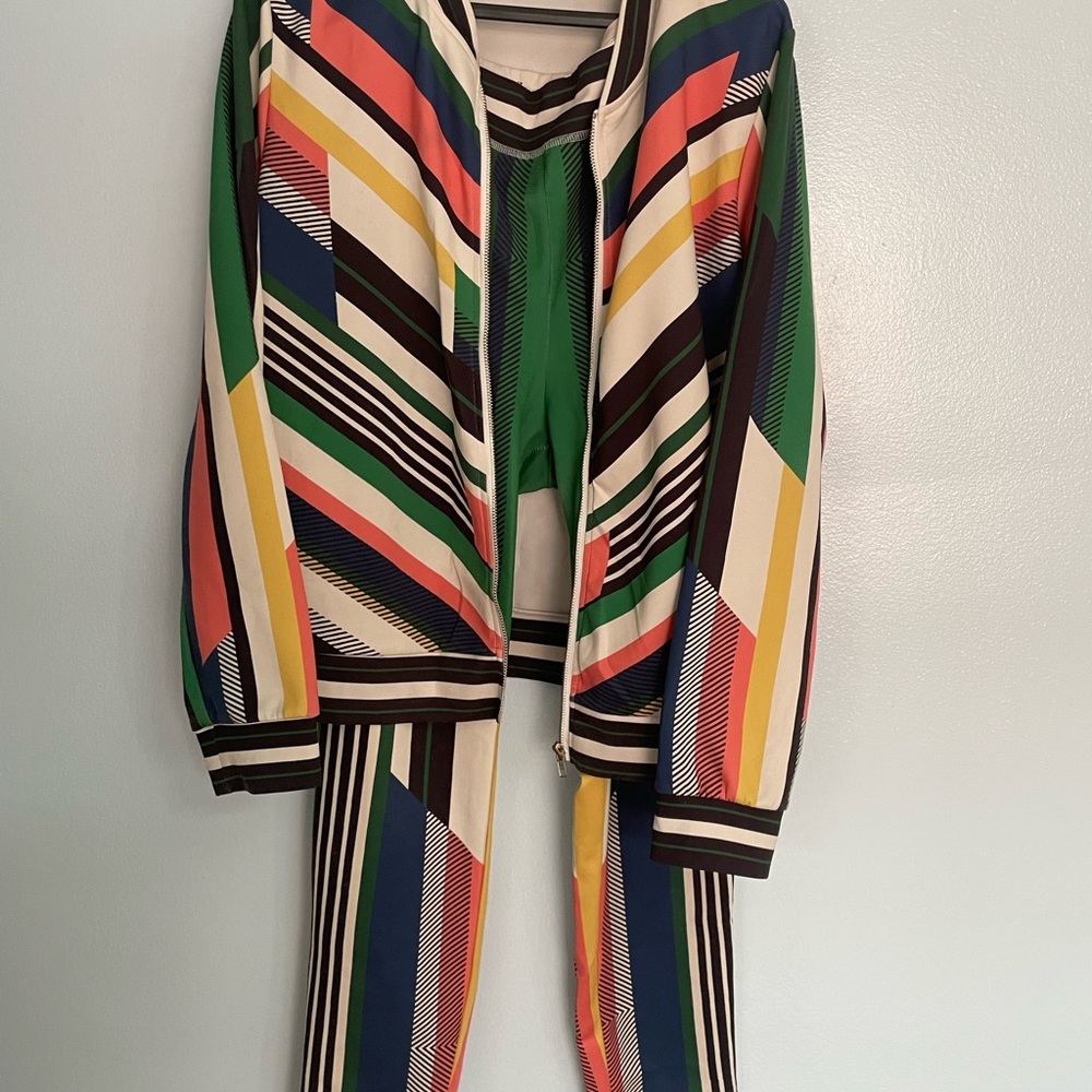 Colorful Striped Jacket and Pants Set